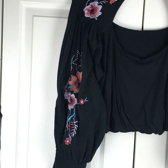 Free People Top Lita Embroidered Bell Sleeve Black - Picture 4 of 8